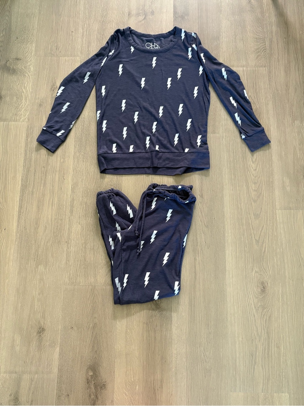 Chaser Navy Lightning-Print Long Sleeve Pajama Set